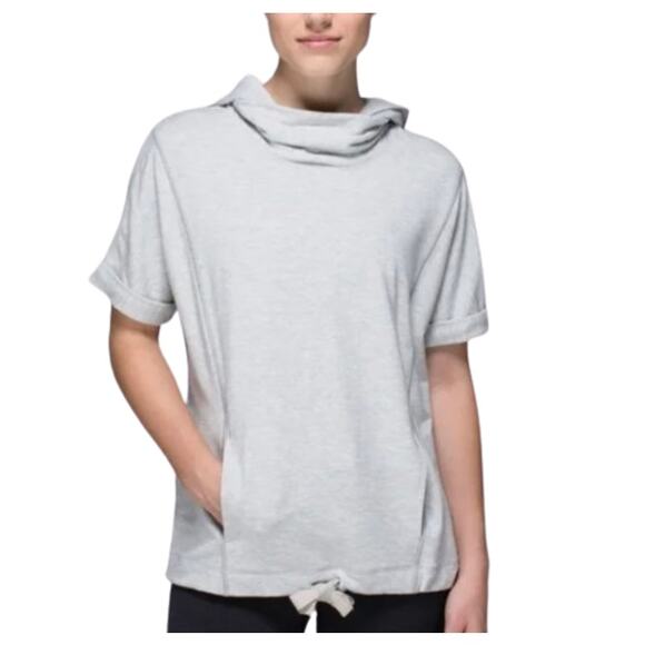 Lululemon Serenity Pullover Hooded Heathered Gray Short Sleeve Sweatshirt Sz 6 - Picture 1 of 13